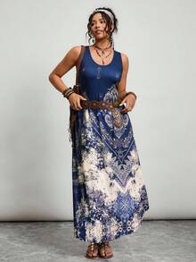 SHEIN LUNE 大码女士休闲无袖连衣裙，佩斯利印花，适合度假 - 彩色 - 查看 5