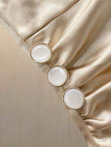 SHEIN Rosurelle Women's Elegant Champagne Gold Satin Bodysuit,Spaghetti Strap Crossed V-Neck Side Button Ruched Summer Fitted Bodysuit For Night Out - Apricot - View 4