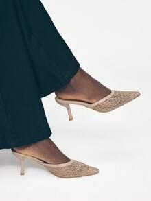 Mnmlis Women's Lace Slip-On High Heel Shoes, Fashionable And Versatile For Daily Wear - Apricot - View 7