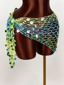 Amplova 女士渐变亮片刺绣薄纱罩衫，性感迷人，适合度假、音乐节，可爱春夏泳装 - 彩色 - 查看 4