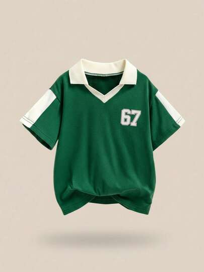 女童撞色印花短袖T恤