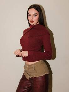 Bris Aura Women's Burgundy Turtleneck Long Sleeve Fitted Sweater, Autumn/Winter,Christmas Sweater Women,Red Top,Christmas Sweater - Burgundy - View 4