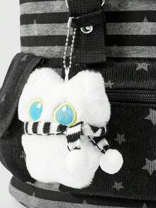 ROMWE Grunge Punk 朋克风猫爪、骨头、星星印花撞色多口袋黑色背包，时尚休闲男女通用大容量包，适合通勤、上学等场合。 - 黑灰色 - 查看 4