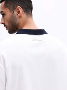 SUMWON Polo Shirt With Contrast Navy Collar And Trim Ribbed Chest Pocket Short Sleeve Casual Summer Top - White - View 6
