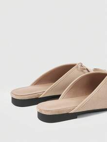 Sleekvia 女鞋 小方头平底杏色绒面革蝴蝶结女式穆勒鞋 女式平底鞋 通勤休闲半拖低帮穆勒鞋 女鞋 - 杏色 - 查看 9