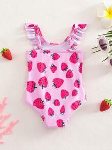 SHEIN 新生儿春夏甜美清爽休闲可爱卡通草莓图案短袖泳衣 - 彩色 - 查看 6