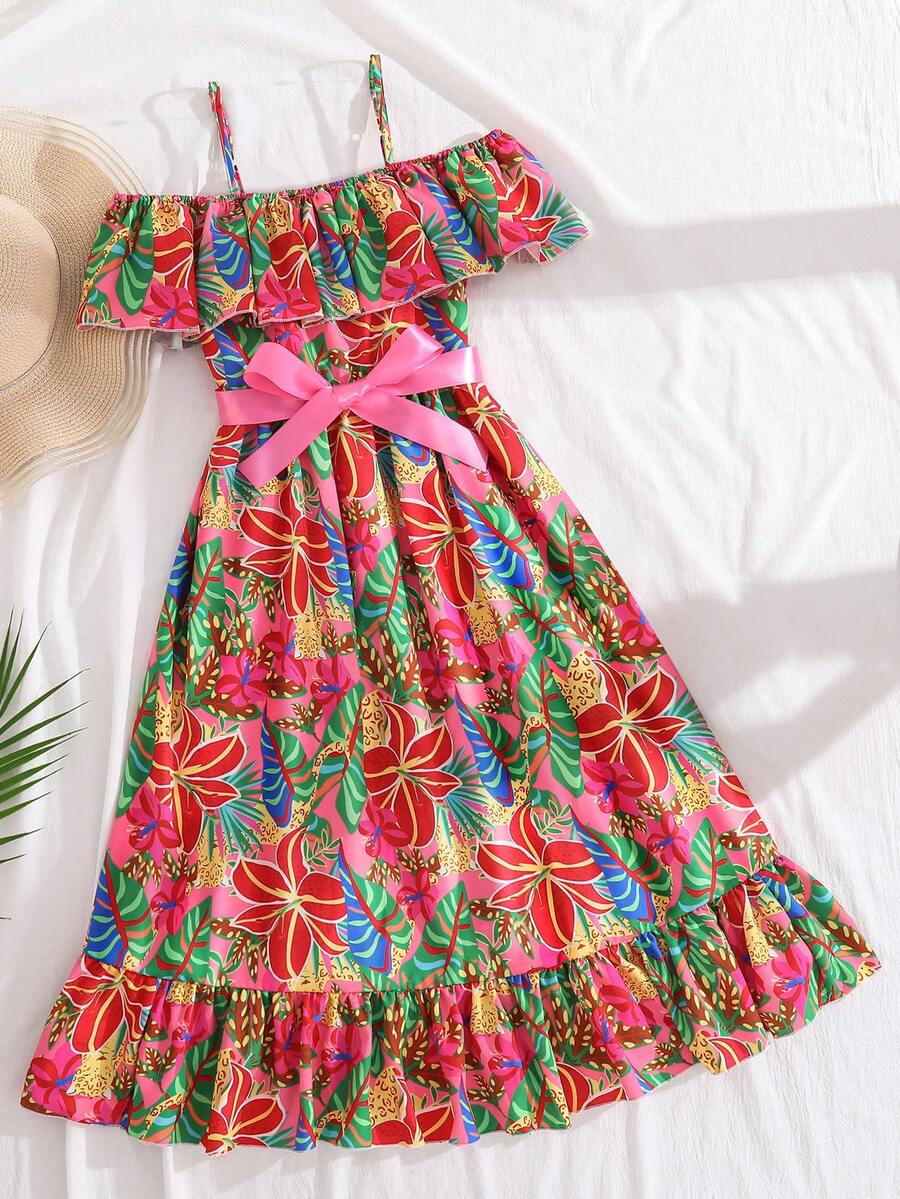 Sparklyn 女童休闲碎花荷叶边吊带连衣裙 - 彩色 - 查看 1