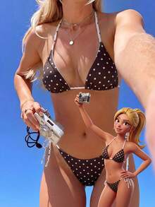 Swim Mod 双面可穿女士两件式泳衣，波点图案比基尼套装，适合游泳、水疗、度假 - 彩色 - 查看 1