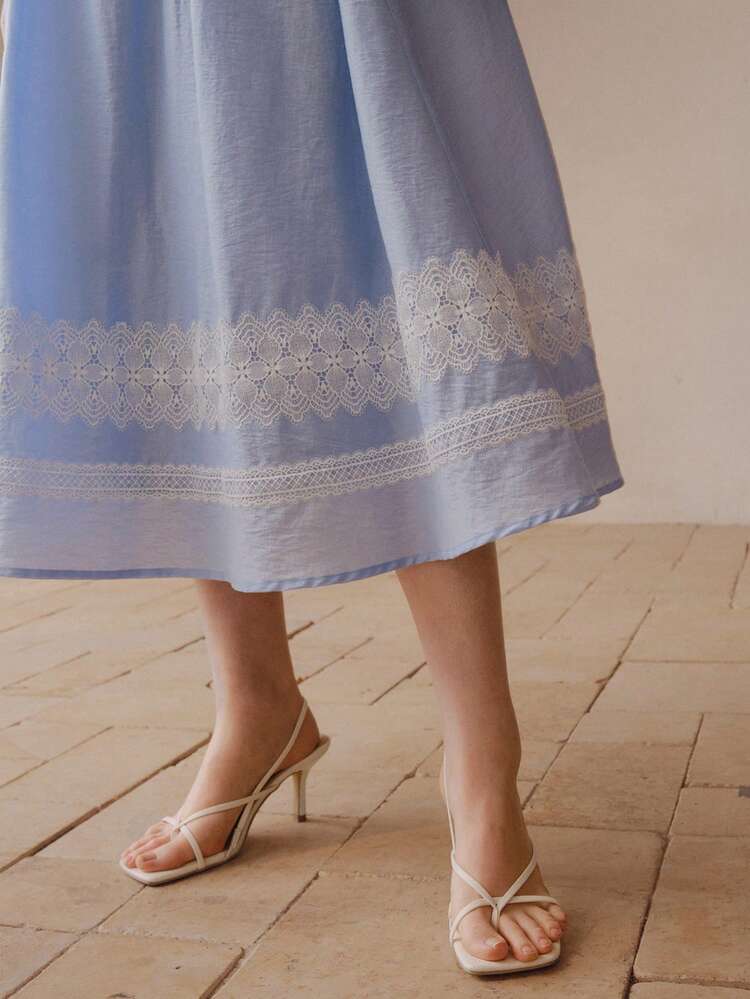 SPRING/SUMMER NEW BLUE CONTRAST LACE CONTRAST COLOR A-LINE SKIRT, VERSATILE FOR COMMUTING AND CASUAL WEAR