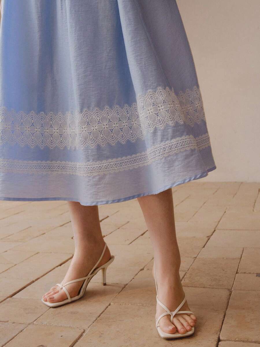 MOTF PREMIUM SPRING/SUMMER NEW BLUE CONTRAST LACE CONTRAST COLOR A-LINE SKIRT, VERSATILE FOR COMMUTING AND CASUAL WEAR - Blue - View 2