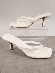 SHUZIA Women's Minimalistic Squared Toe Thong Kitten Heels Summer Shoes Spring Shoes Spring Break Easter Prom Heels Wedding Shoes For Christmas Valentine's Day - White - View 4