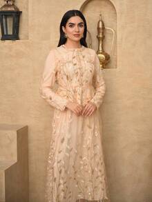 DAZY Spring & Summer Elegant Lace 2-Piece Set: Sleeveless Jacket Top And Straight Leg Pants, Casual Commuter Outfit, Old Money Style - Gold - View 8