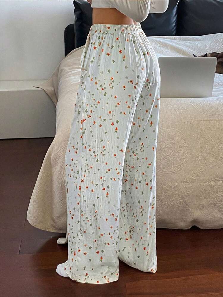 Colorful Star Pattern Loose Straight Leg Pajama Pants For Women