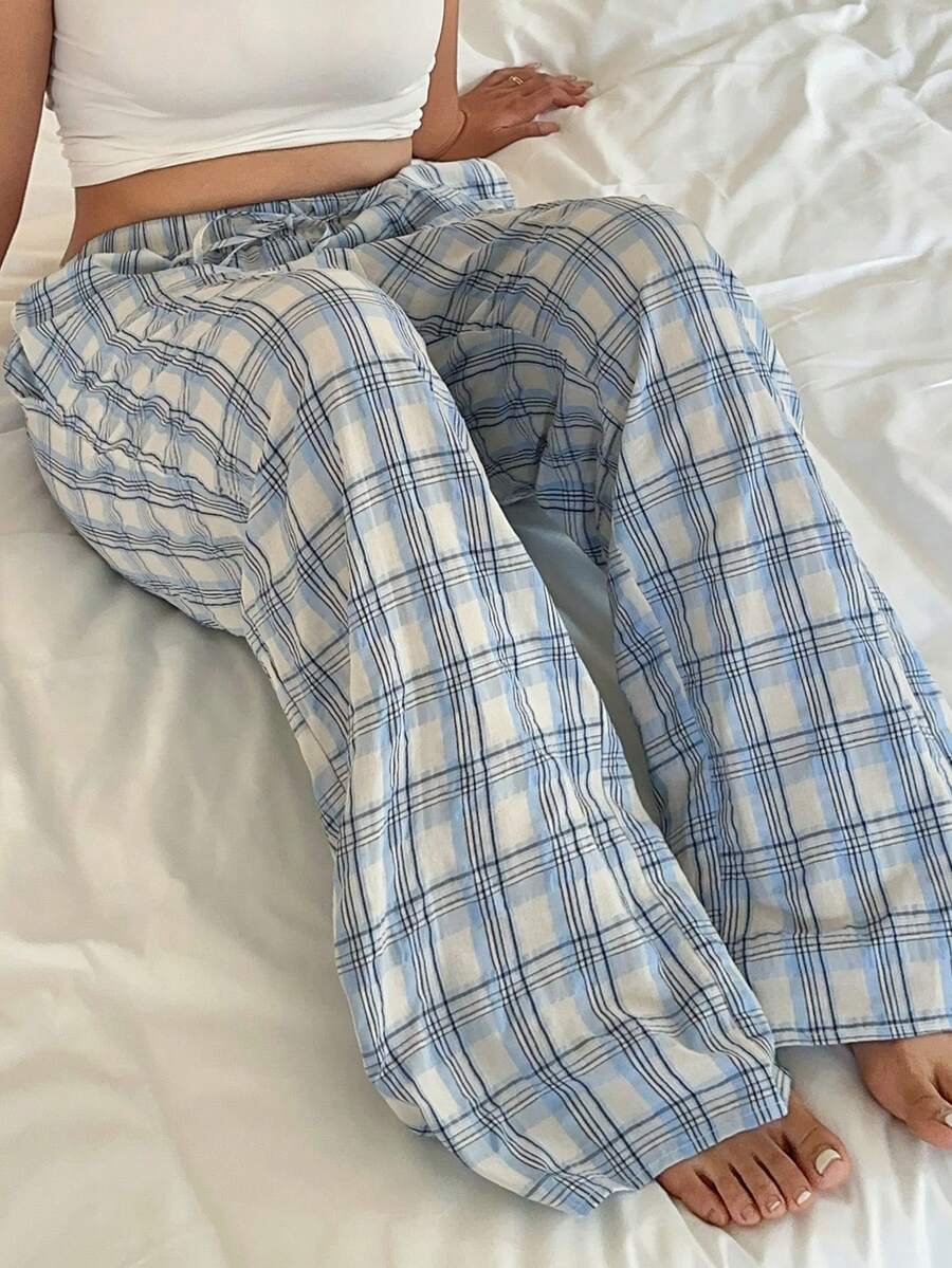 Dazy Plus 大码女式休闲格子印花睡裤 - 藍色 - 查看 1