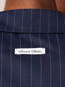 SUMWON 海军蓝细条纹双排扣西装外套和西裤两件套商务正装套装，经典专业男装，适合办公室、婚礼等场合。 - 藏蓝色 - 查看 8