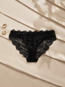 Charlaine Bragas de encaje negro sexy, ropa interior de triángulo delicada y suave con adorno de encaje hueco para uso diario y citas - Negro - Ver 7