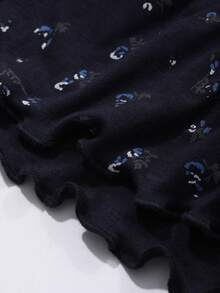 DAZY Bộ đồ ngủ mùa hè cho bé gái tuổi teen, họa tiết hoa nhí, áo hai dây cổ tròn và quần short, kiểu dáng thường ngày. - Màu xanh hải quân - Xem 8