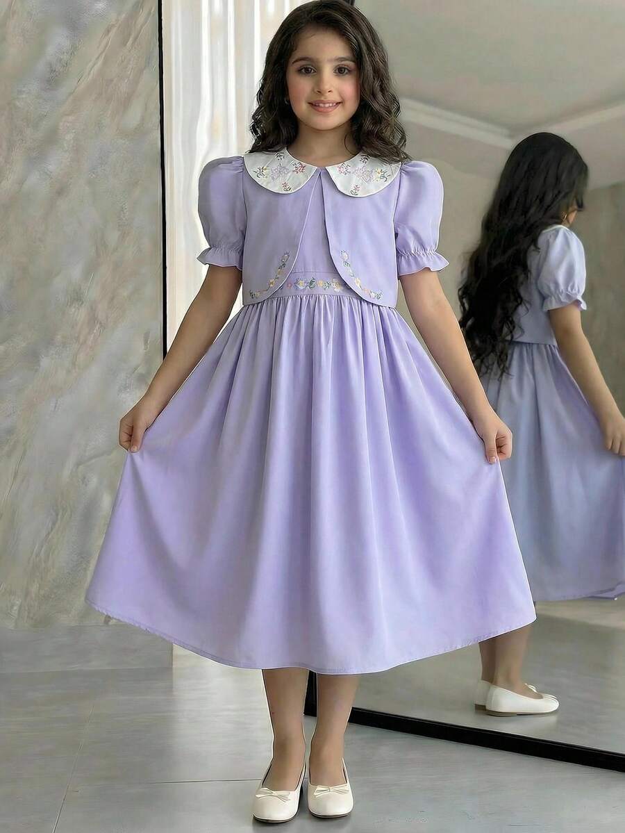 Tween Girls' Casual Floral Print Dress - Purple - View 1