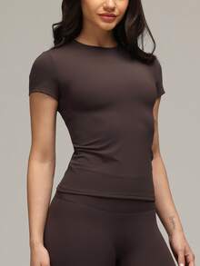 Sigmas Women's Slim Fit Stretch Short-Sleeve Tee Shirt - Coffee Brown - View 6