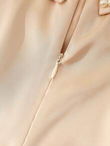 Lyxana Women's Sleeveless Solid Color Elegant Beaded Collar Blouse - Apricot - View 5