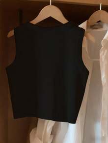 Resyla Camiseta de tirantes negra de cuello redondo casual y versátil para mujer - Negro - Ver 2