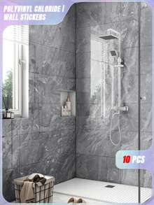 10 Sheets 0.9 Square Meters Dark Gray Marble Tile Stickers Waterproof Moisture-Proof Aluminum-Plastic Self-Adhesive Wallpaper For Wall Renovation Decoration Valentine's Day, Valentine's Day Wedding, Birthday, Wall Decoration - Grey - View 5