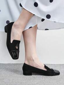 CUCCOO BIZCHIC 女鞋 时尚方头低跟黑色基础款简约通勤百搭平底鞋 情人节女鞋 - 耀夜黑 - 查看 4