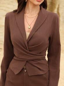 Modelyn Damen braune Washed Bindegürtel elegante Bluse und gerade Hose, Frühling/Sommer - Braun - Übersicht 4