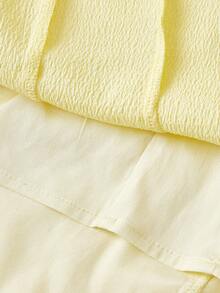 SHEIN MOD 女式纯色褶皱褶皱下摆优雅挂脖连衣裙 - 黃色 - 查看 7