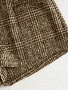 Franclia Retro Fashionable Versatile Plaid Woolen High Waist Slimming Casual Shorts For Women - Multicolor - View 7