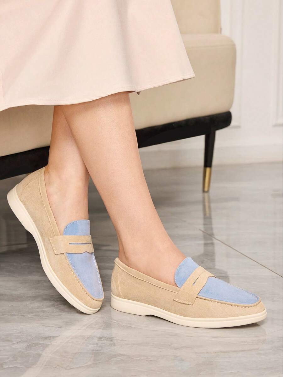 Sleekvia 女士复古拼接设计舒适软底平底乐福鞋 - 彩色 - 查看 1