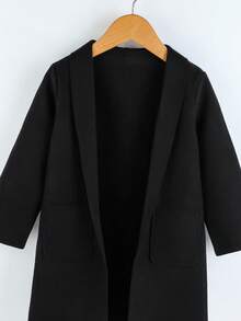 SHEIN 小男孩口袋貼片前開襟大衣 - 黑色 - 查看 3