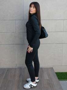 Hitanina Women's Casual Tight Fit Thermal Lined Thick Warm Long Sleeve Jumpsuit, Clothes Suitable For Autumn/Winter - Black - View 6