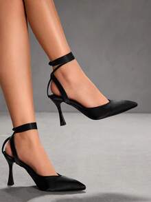 CUCCOO SZL Fashionable, Elegant And Sexy Black Lace-Up High Heel Pumps Valentine's Day - Black - View 2