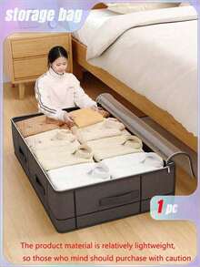 SHEIN 1PC Bedroom Storage Gods, Large-Capacity Bedding Organizer, Multi-Functional Storage Bag Under The Bed, Clothing Storage Bag, Simple Home Organization Good Helper, Make Your Space Well Organized, Fabric Folding Storage Box, Space Magician, Convenient Access, Seasonal Worry-Free.,Boho Vibes - Grey - View 2