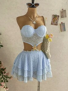 Soleia Đầm mini quây ngực màu xanh ngọc lam gợi cảm, phối ren rỗng, họa tiết sao biển, thích hợp cho nữ đi biển, du lịch biển, du lịch đường bộ, mùa cưới, tiệc tùng, lễ hội. - Màu xanh ngọc - Xem 9
