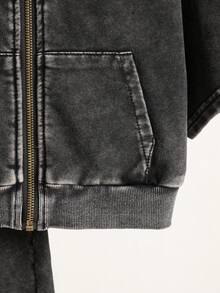 少女牛仔两件套，复古街头风时尚休闲学院风穿搭推荐：针织连帽卫衣搭配直筒牛仔裤，夏季必备套装 - 黑色 - 查看 5