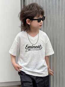 DAZY Young Boy V-Neck Letter Print Casual Short Sleeve T-Shirt - White - View 1