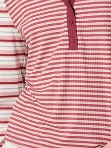 Nöista 修身条纹长袖Polo衫，纽扣门襟，休闲版型。百搭款式，适合节日装扮、春季穿搭和日常休闲穿着。 - 粉色 - 查看 6