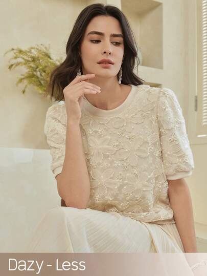 Dazy-Less Women's Elegant White Short Sleeve T-Shirt Blouse, Casual Office Commute Design, Suitable For Spring, Summer, Valentine's Day, Wedding Business Casual Woman