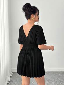 Elenzga Bộ jumpsuit nữ thời trang thanh lịch tay cánh dơi cổ chữ V xếp ly - màu đen - Xem 2