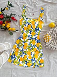 Soleia Đầm ngắn cổ chữ U hở lưng dành cho nữ, thích hợp cho mùa hè. - Nhiều màu - Xem 3