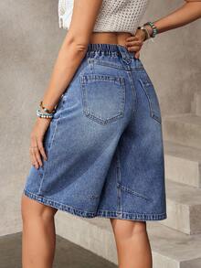 EMERY ROSE Women's Casual Loose Fit Bermuda Denim Shorts With Pockets - Blue - View 2