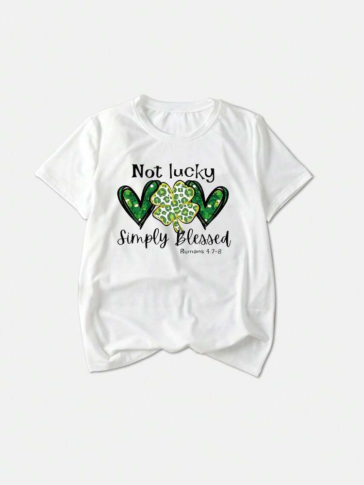 SHEIN LUNE Camiseta de manga corta con cuello redondo y estampado gráfico para tallas grandes - Blanco - Añade 4