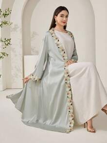 Al Najma Women's Modest Romantic Floral Embroidery Loose Arabic Abaya - Multicolor - View 1