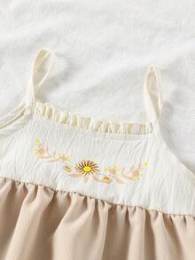 SHEIN 2pcs/Set Khaki Camisole Top And Loose Pants, Floral Pattern Casual Vacation Summer Outfit - Khaki - View 6