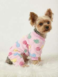 PETSIN 1件装宠物猫狗连体衣，蝴蝶印花，加厚抓绒，保暖舒适，粉色 - 彩色 - 查看 5