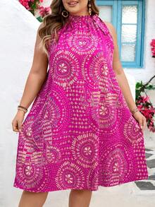 SHEIN CURVE+ 曲线款 US22 码 音乐节、海滨度假、波西米亚风夏季度假印花露背系带连衣裙 曲线加大码夏季连衣裙 - 彩色 - 查看 3