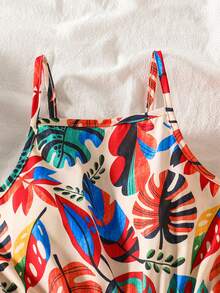 Tween Girl Tropical Plant Print Casual Jumpsuit - Multicolor - View 6