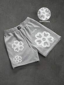 PAVTROS 男士夏季休闲印花抽绳腰短裤 - 灰色 - 查看 5